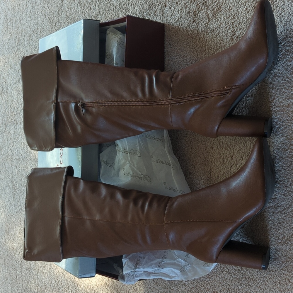 Brown faux leather boots